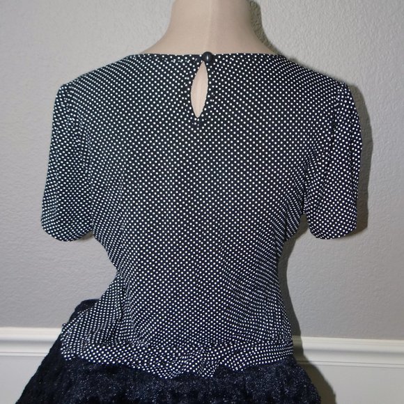 NWT Cute RETRO Style SOURPUSS Black and White Polka Dot Top with Red Bow Accent - Picture 4 of 5